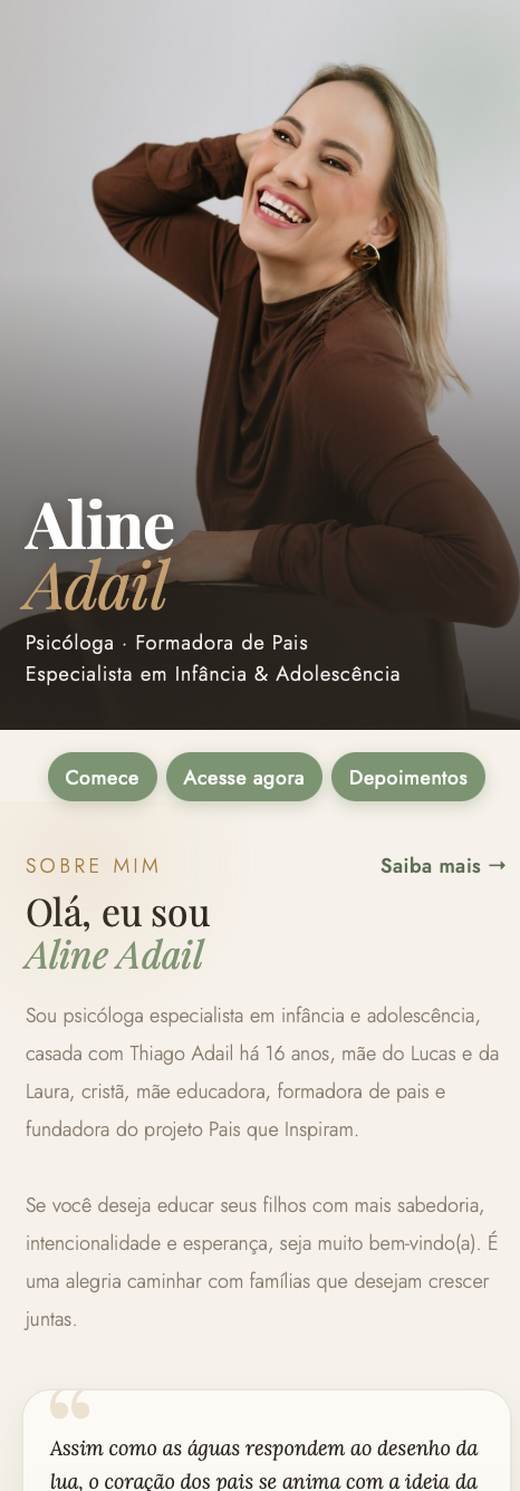 Página de Aline Adail feita pela Linklii